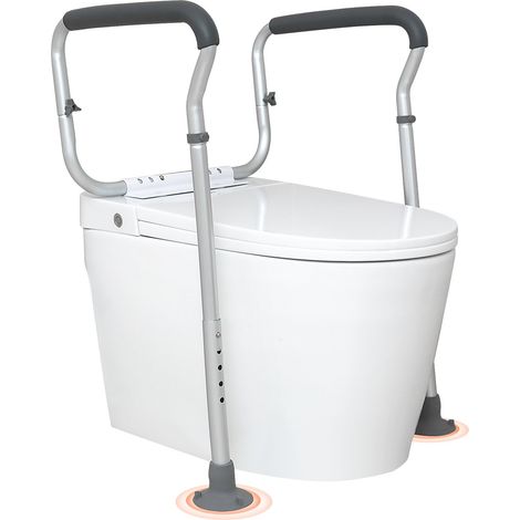 Cadre Toilette Sécurisé Largeur et Hauteur Réglables Barre d'Appui pour WC avec Accoudoirs en Alliage d'Aluminium Charge 136 kg Deux Pieds Ventouses pour Handicapés Enceintes Personnes Âgées (1/5)
