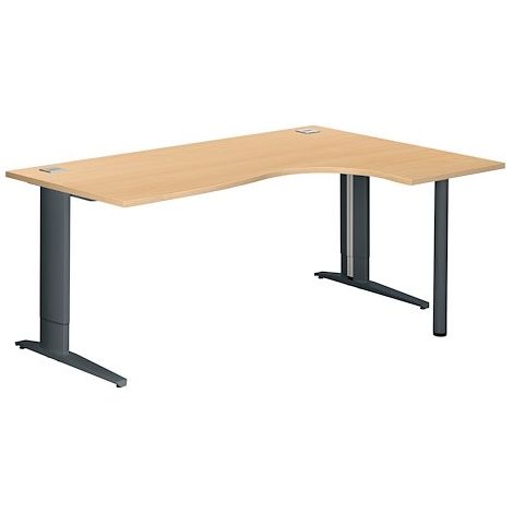 Bureau compact hêtre réglable en hauteur L 180 cm retour à droite piètement L métal Plus anthracite Essens - Maxiburo