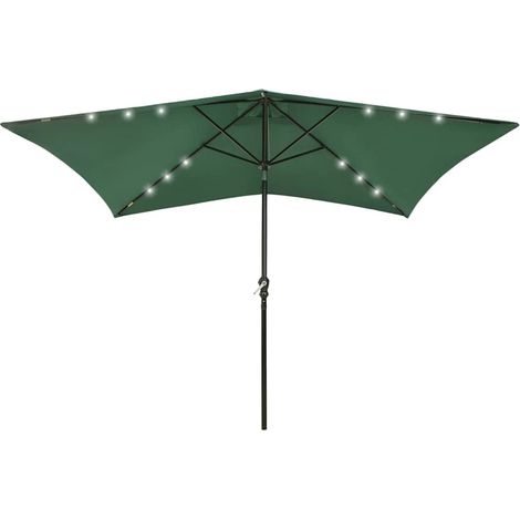 vidaXL Garden Parasol with LEDs and Steel Pole Green 2x3 m