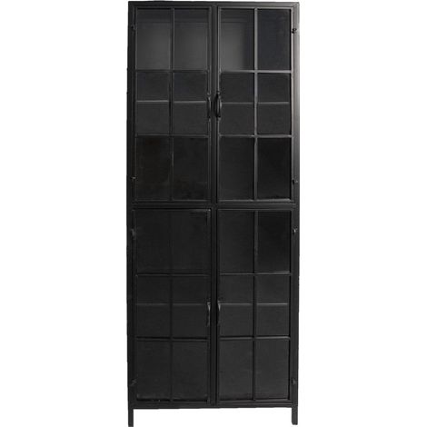 Vitrine d'exposition en métal et verre noir meuble de rangement 60 x 43 x 171 cm - PANGIVO (1/3)