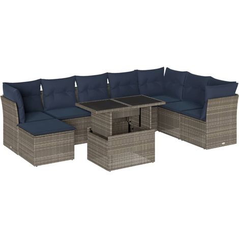 9-teiliges Gartensofa-Set mit Kissen, grau, Polyrattan vidaXL (1/5)