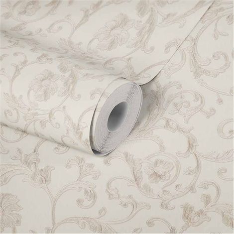 Papier peint baroque beige crème pour couloir Tapisserie baroque chic pour salon Papiers peints intissés beige baroque (1/5)