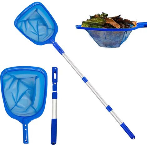Accessoires de piscine (S10) Épuisette de piscine à mailles fines, 3 sections, manche télescopique, pour le nettoyage des feuilles et débris en eaux profondes. (1/5)