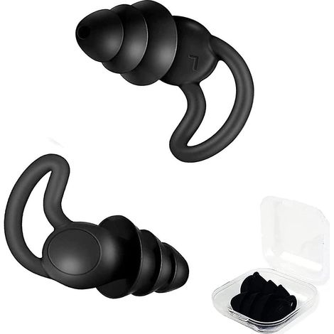 Bouchons d'oreilles en silicone noir pour dormir, résistants au bruit et étanches - Idéaux contre les ronflements et pour les voyages (1/4)