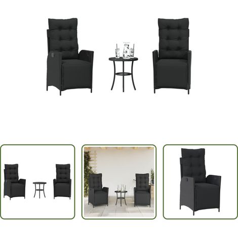 vidaXL Sitzkissen - 3-tlg. Bistro-Set mit Kissen Schwarz Poly Rattan (1/5)
