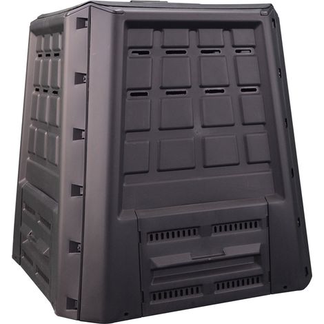 Composteur de jardin 380L Anthracite Déchets verts Couvercle et trappe d'extraction INTEC (1/5)