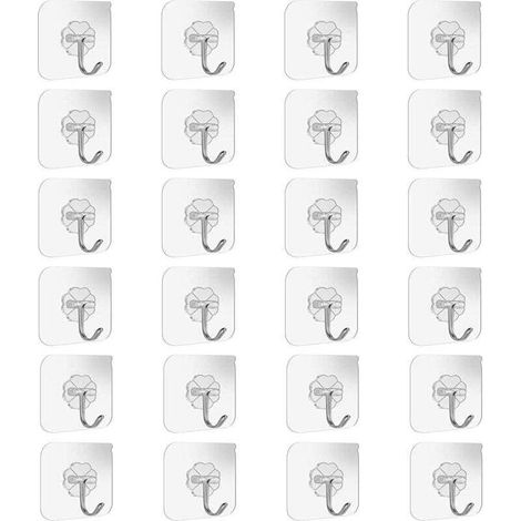 Lot de 24 crochets muraux et de plafond adhésifs et résistants pour salle de bains et cuisine, 10 kg (max), avec crochets en acier inoxydable, sans clous, pour serviette de bain (1/4)
