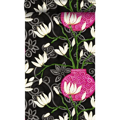 papier peint magnolia noir et rose  - Origin Wallcoverings (1/5)