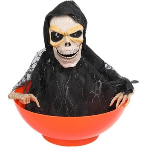 Bol à bonbons d'Halloween avec détecteur de mouvement, décoration de crâne dynamique, étagère à bonbons hurlante (1/4)
