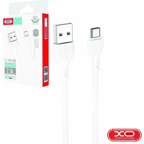 Cable USB-C XO NB200 de 2,0 m y 2,1 A, color blanco.