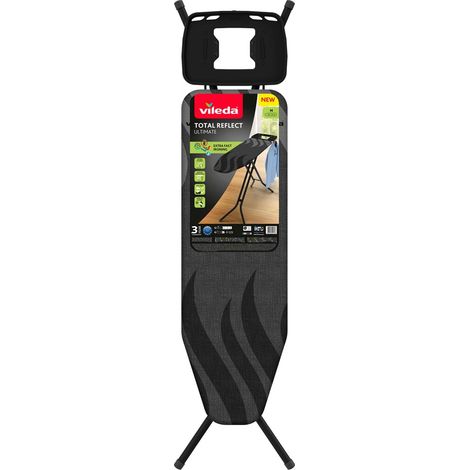 Vileda Tabla de Planchar Total Reflect Ultimate, Planchado Extra rápido, Extra Robusta, Superficie de Planchado Amplia, Altura Ajustable, Reposa Plancha XXL, Fácil de Plegar y de Guardar (1/3)