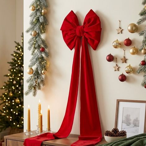 Fiocco in velluto color rosso per decorazioni natalizie e puntale albero da 48 cm x h 180 cm (1/3)