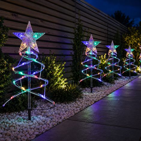 45cm Set of 4 Light up White Spiral Christmas Tree Garden Path Lights with 100 Multi-Coloured LEDs (1/5)