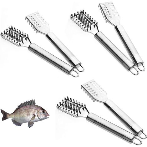 Pcs Fish Scaler Scraper, Fish Scales, Fish Scale Scraper, Stainless Steel with Non-Slip Handle, Trapezoidal Sawtooth Quick Cleaning Tools