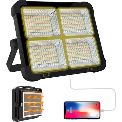 100W Projecteur LED Rechargeable 10000LM, Lumière de Travail Lanterne Portable avec Panneau Solaire, 16500mAh USB Lampe Rechargeable, pour Camping, Chantier, Garage, Atelier