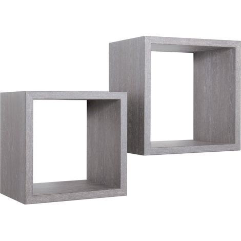 Set 2 Mensole Cubo da Parete Quadrato in Fibra di Legno Q-Bis Maxi Rovere Grigio New (1/5)