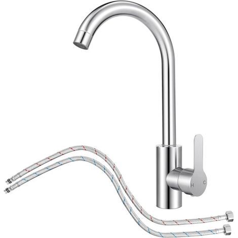 [JAMAIS UTILISÉ] Robinet de cuisine avec flexible, mitigeur inox à 360°, douchette extractible, design courbé et pratique (1/4)