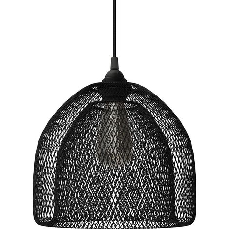 Lampada a sospensione Made in Italy completa di cavo tessile, paralume gabbia Ghostbell XL e finiture in metallo Senza lampadina - Nero - Matter ON/OFF
