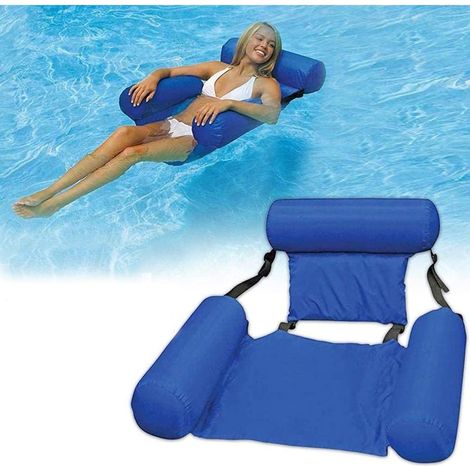 Chaise gonflable bleue pour adulte, lit flottant en tissu réglable, convient pour piscine, plage (1/5)
