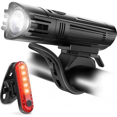 Ensemble éclairage vélo rechargeable USB, phare avant feu arrière 4 modes installation facile adulte enfant (1/5)