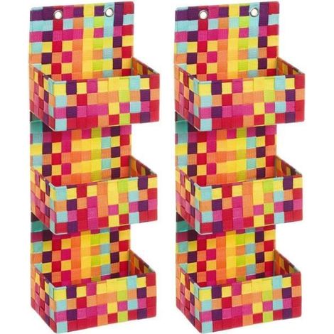 Organisateur de rangement à suspendre - JUANIO - Lot de 2 - 3 paniers - Polypropylène - 25x15x72 cm (1/3)