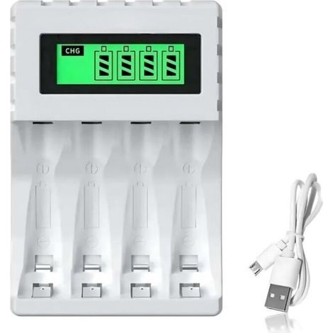 LCD005 Smart-Ladegerät für AA/AAA-Batterien – 4 Ladeplätze – LCD-Display – USB-C/Micro-USB – Schnellladefunktion (1/5)