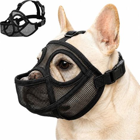 Muselière pour Chiens à Museau Court(Plate 14-22kg M), Muselière Bouledogue Français Respirante en Maille Anti Morsure et Mastication Réglable pour Petit Chien, Shih Tzu Carlin et Animaux à Face (1/5)