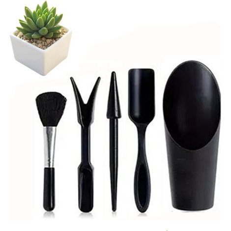 Set di 5 attrezzi per la coltivazione di piante grasse, mini kit da giardino con paletta, spazzola, estrattore, perforatrice e secchiello per il terriccio - Nero (1/5)