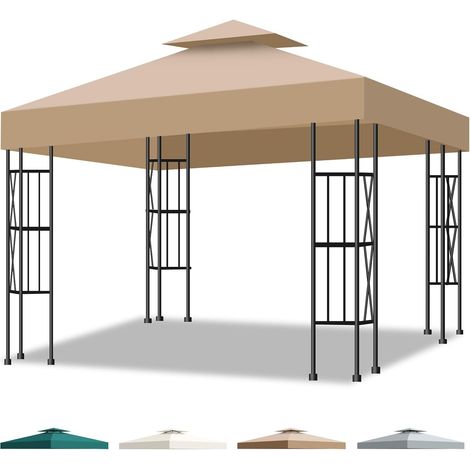 Toit de Rechange 3x3m pour Pavillon de Jardin, Imperméable & Anti-UV Housse de Remplacement à Double Couche avec Ventilation, Couverture Amovible pour Jardin, Terrasse, Camping et Plage, Kaki (1/5)