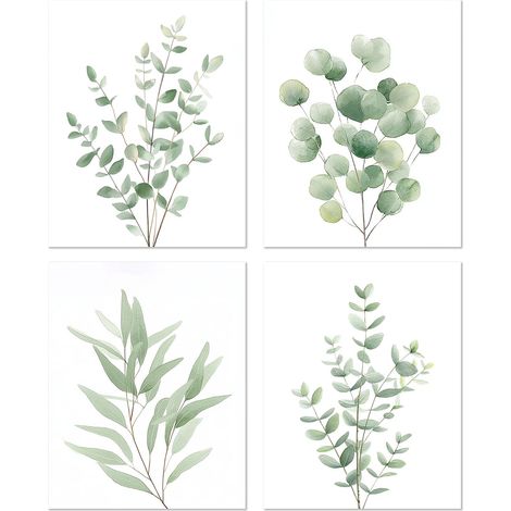 Lot de 4 Affiches Décoratives Eucalyptus - Tableau Decoration Murale Sans Cadre, Poster Aquarelle Botanique Vert, Décoration Mural pour Salon Chambre Salle de Bain, 20x25 cm (1/5)