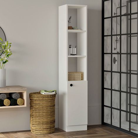 Schrank Leuca, 3 Regale, 1 Tür, 5 Fächer, 30x30x170h cm Weiß (1/3)