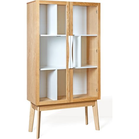 Bibliothèque Vitrine "Avon" 165cm Chêne & Blanc (1/5)