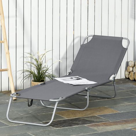 Transat pliant 5 positions tissu Oxford respirant chaise longue jardin piscine plage couleur - Dimensions: 187x55x24 cm - Couleur: Gris