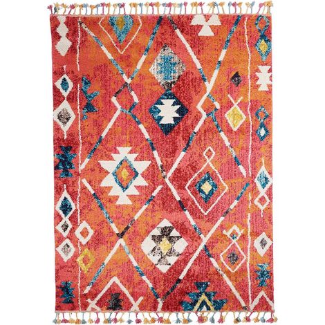 Tapis berbère motifs tribaux 80x200 bleu et jaune LYN5 OURIKA