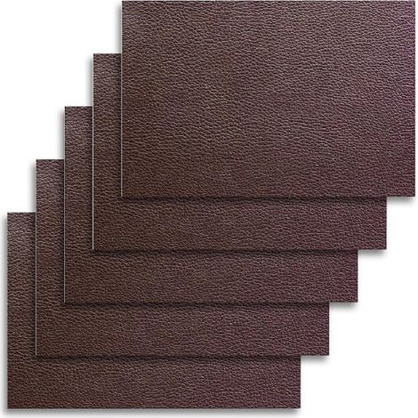 Lot de 5 patchs de réparation en cuir pour canapés et sièges auto. Patchs autocollants en similicuir résistant, marron, 30 x 20 cm, cuir PVC, résistants à l'abrasion. (1/5)