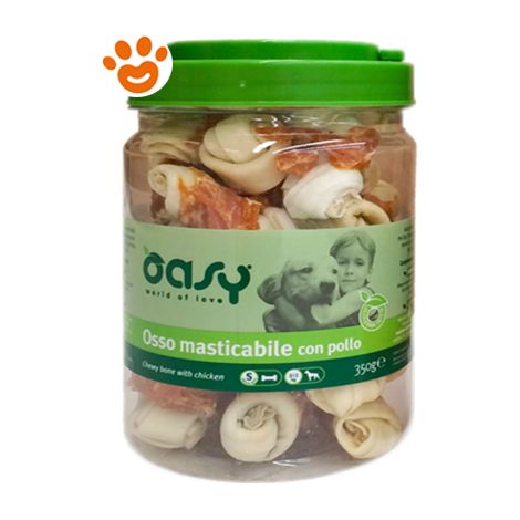 Oasy Dog Snack Osso Masticabile al Pollo Taglia Small (2 - 12 KG) - Oasy Dog Snack Osso Masticabile al Pollo Taglia Small (2 - 12 KG) - Barattolo da 350 Gr