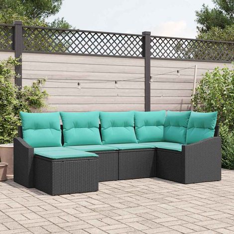 vidaXL Sofa Set mit Kissen 6 pcs Schwarz Poly-Rattan (1/5)