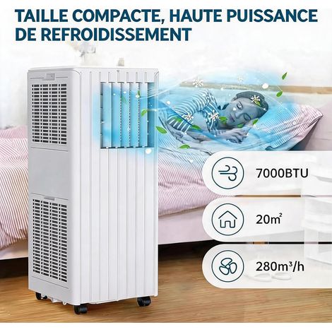 Climatiseur mobile 7000 BTU (2,05 KW), climatiseur portable 3 en 1 (refroidissement/ventilation/déshumidification), silencieux (51 dB), kit de montage de fenêtre et télécommande (1/5)