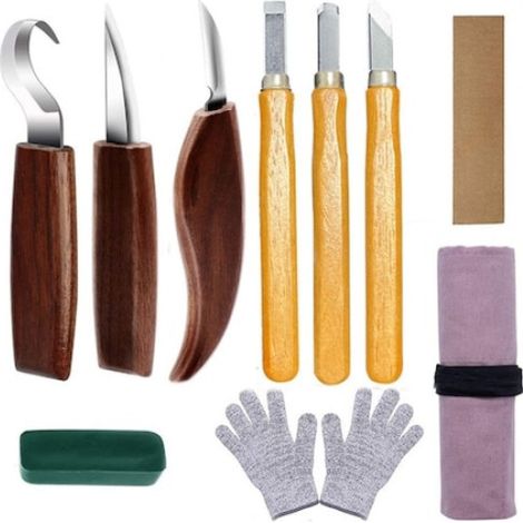 Kit Sculpture Bois - 10 Pièces - Ciseaux À Bois + Couteaux À Sculpter + Accessoires - Pour Débutants et Artisans - Avec Sac De Rangement (1/5)