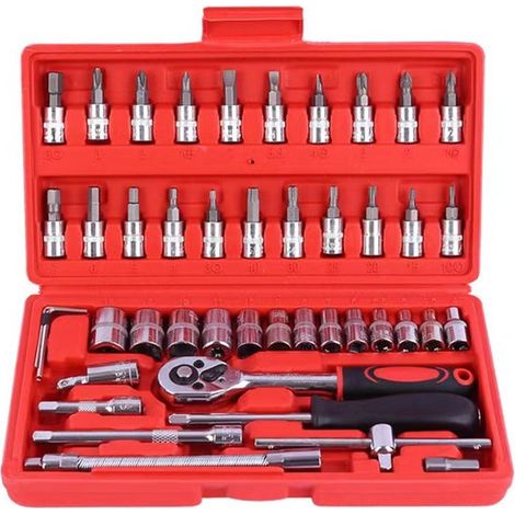 Set di chiavi a bussola - Set di 46 pezzi da 1/4" con chiavi a bussola a sgancio rapido, set di cacciaviti e prolunghe per auto e camion (1/2)