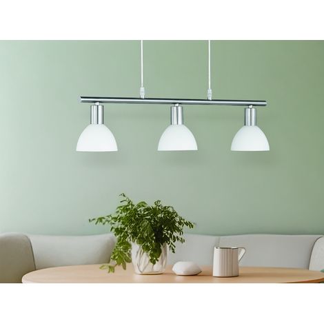 LED Balken Pendelleuchte 3 flammig Lampenschirme Glas Weiß, Breite 61cm (1/5)