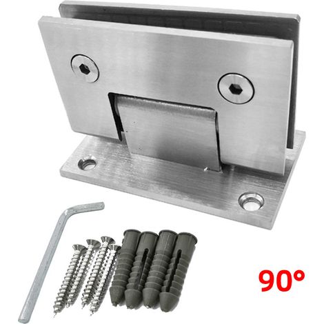 Charnière de porte en verre sans cadre en acier inoxydable 304, charnière de douche à clip pour verre de salle de bain à 90 degrés, 2pcs (1/3)