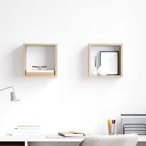 Lot de 2 Étagères cube murales Étagère de Rangement - Meuble de rangement Chêne sonoma 26x15x26 cm BV469361 - BonneVie (1/5)