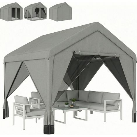 Tonnelle de jardin robuste en acier galvanisé, toit double pente, 3 x 3 m, gris (1/5)