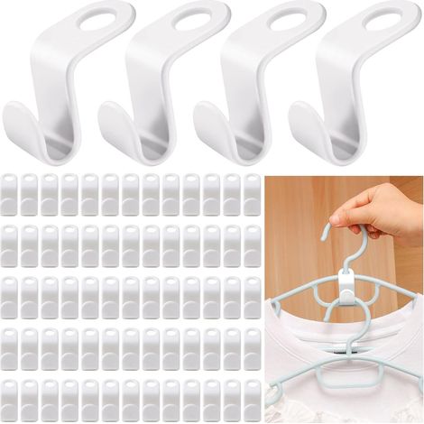 80 Pièces Crochet De Connexion De Cintre Gain De Place, Crochets De Connecteur De Cintre Clips D'extension de Cintre pour Économiser de l'espace pour Placard (Blanc) (1/5)