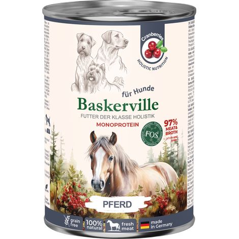 Baskerville Super Premium Alimento húmedo para perros adultos Monoproteína de carne de caballo 400 g (1/3)