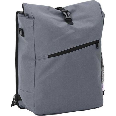 Sacoche de vélo grise, dimensions : 33 x 16 x 60 cm, polyester. (1/5)