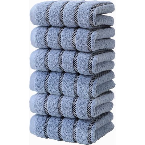Serviette rayée en pur coton, douce et agréable au toucher, lot de 6, bleue / 34 x 75 cm