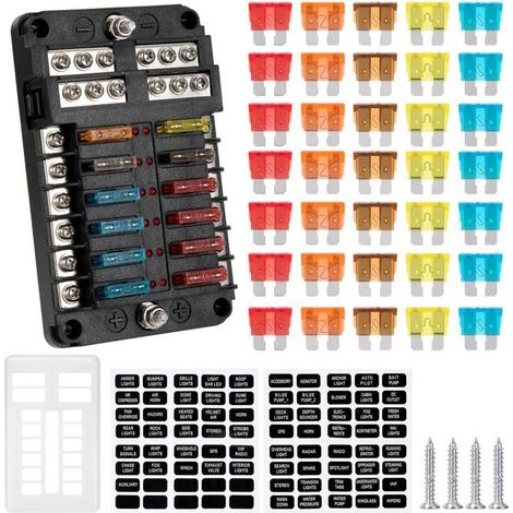 Blocs de Fusibles 12 Voies Porte Fusible 12V Boîte à Fusibles à Lame avec Indicat LED et 30 Fusibles pour Voiture Bateau Camion Camping-car