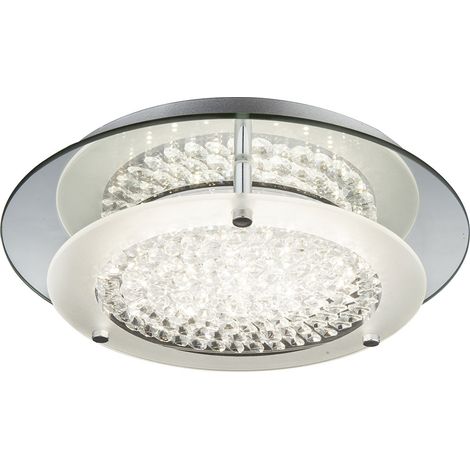 Deckenlampe Wohnzimmerleuchte Schlafzimmerlampe Küchenleuchte Esszimmerlampe, Chrom Kristalle klar, LED 12W 840Lm 4000K neutralweiß, D 28 cm